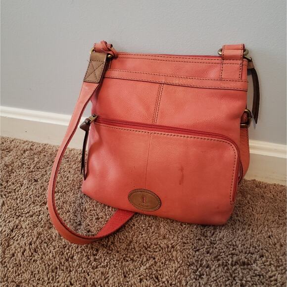 Fossil Morgan traveler crossbody bag pink cowhide leather front flap medium - Picture 2 of 10